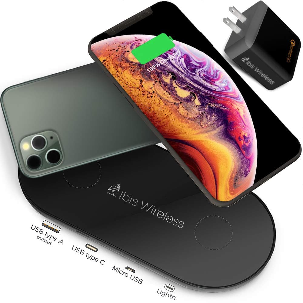 IBIS Wireless Space Grey 9W Dual Wireless Charger Fast Charging Station 3 Devices At Once, Qualcomm 3.0 Charger, Wireless Charging Pad Multiple Devices Wireless Phone charger Pad For iPhone 11 Pro Max