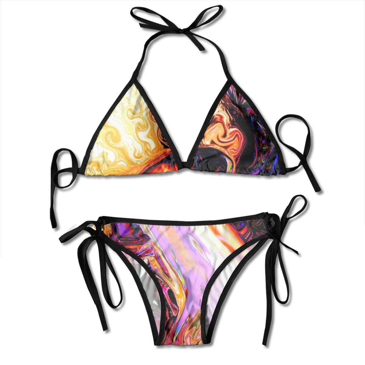Explosion Mushroom Cloud Women's Sexy Triangle Bikini T-Back Bottom Bra Set Black