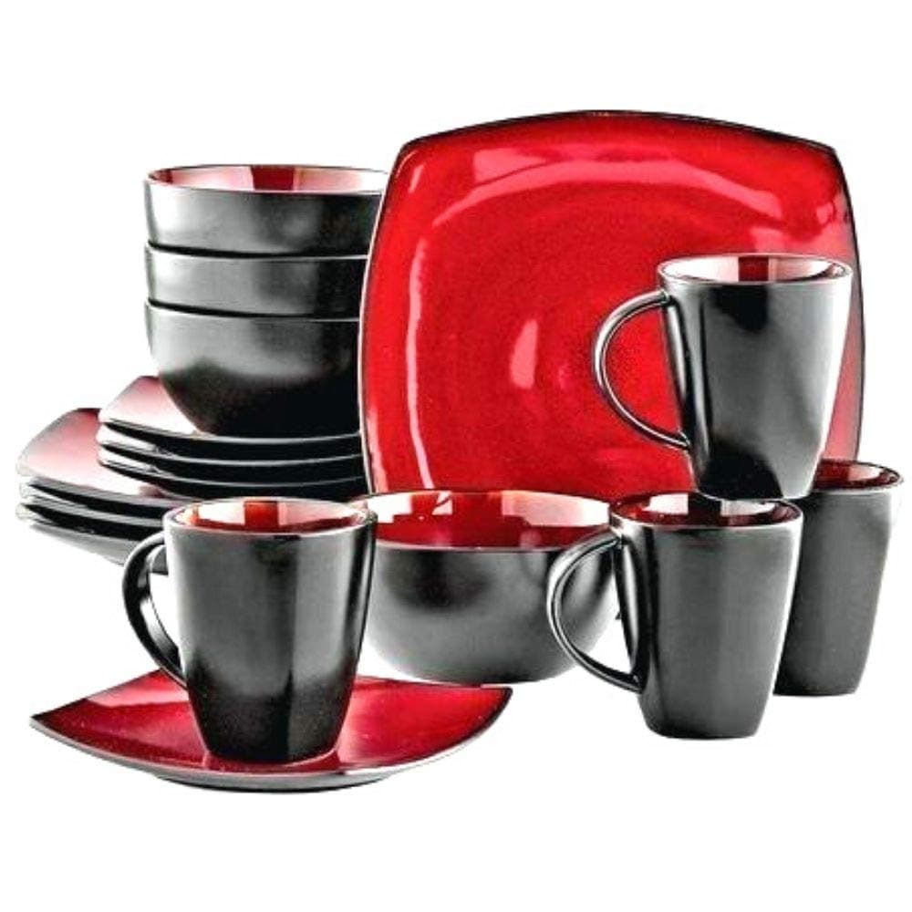 Square Dinner Plates Set Of 16 Red Ceramic Formal Dining Microwavable Dish Colored Crockery And Elegant Colorful Tableware Unique Dinnerware For Modern Restaurant And eBook By NAKSHOP