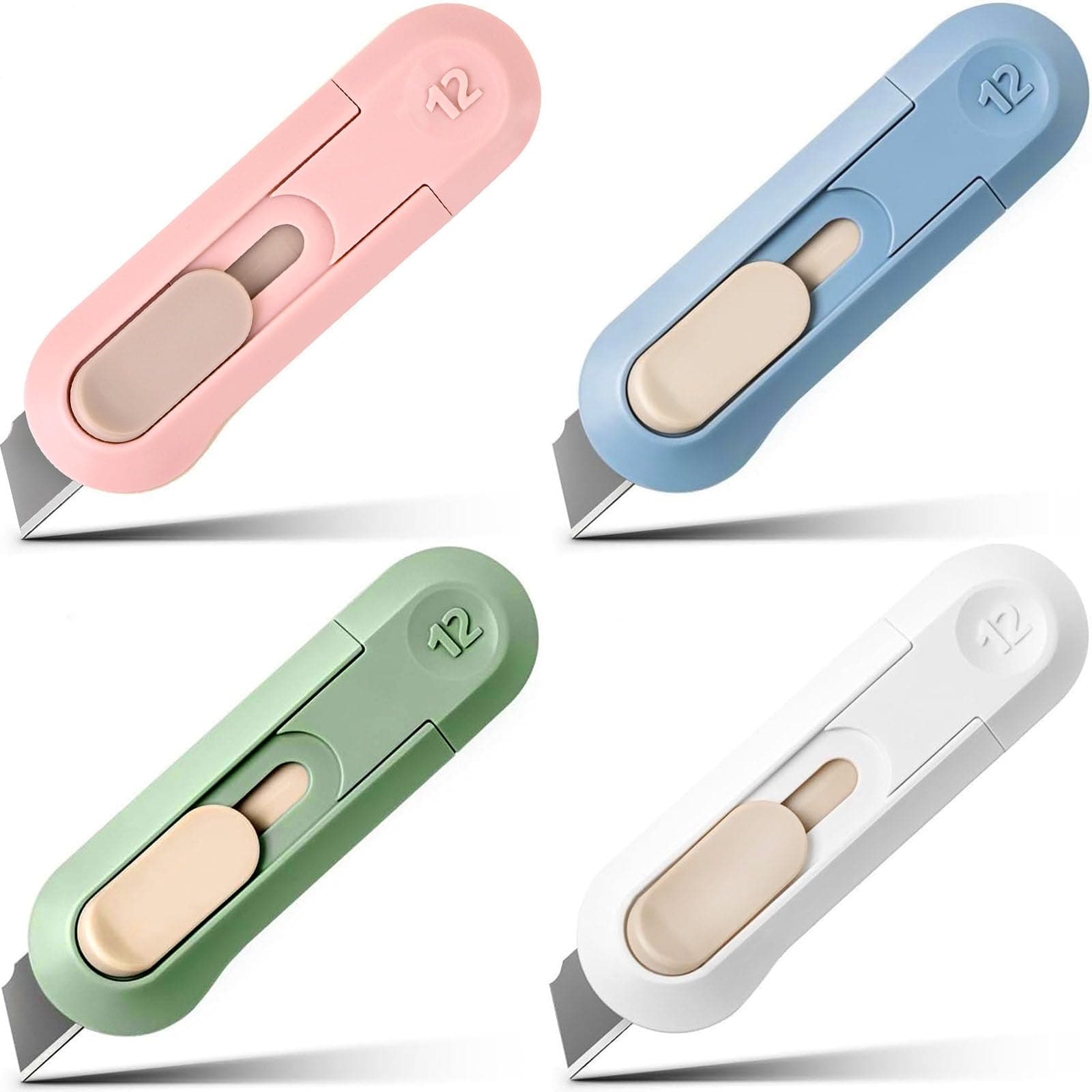 Box Cutter,Retractable Box Opener, Package Opener, Easy Slide Retractable Cute envelope opener for opening daily express boxes, envelopes, packages, paper tapes and more (4 Pcs Box Cutter)