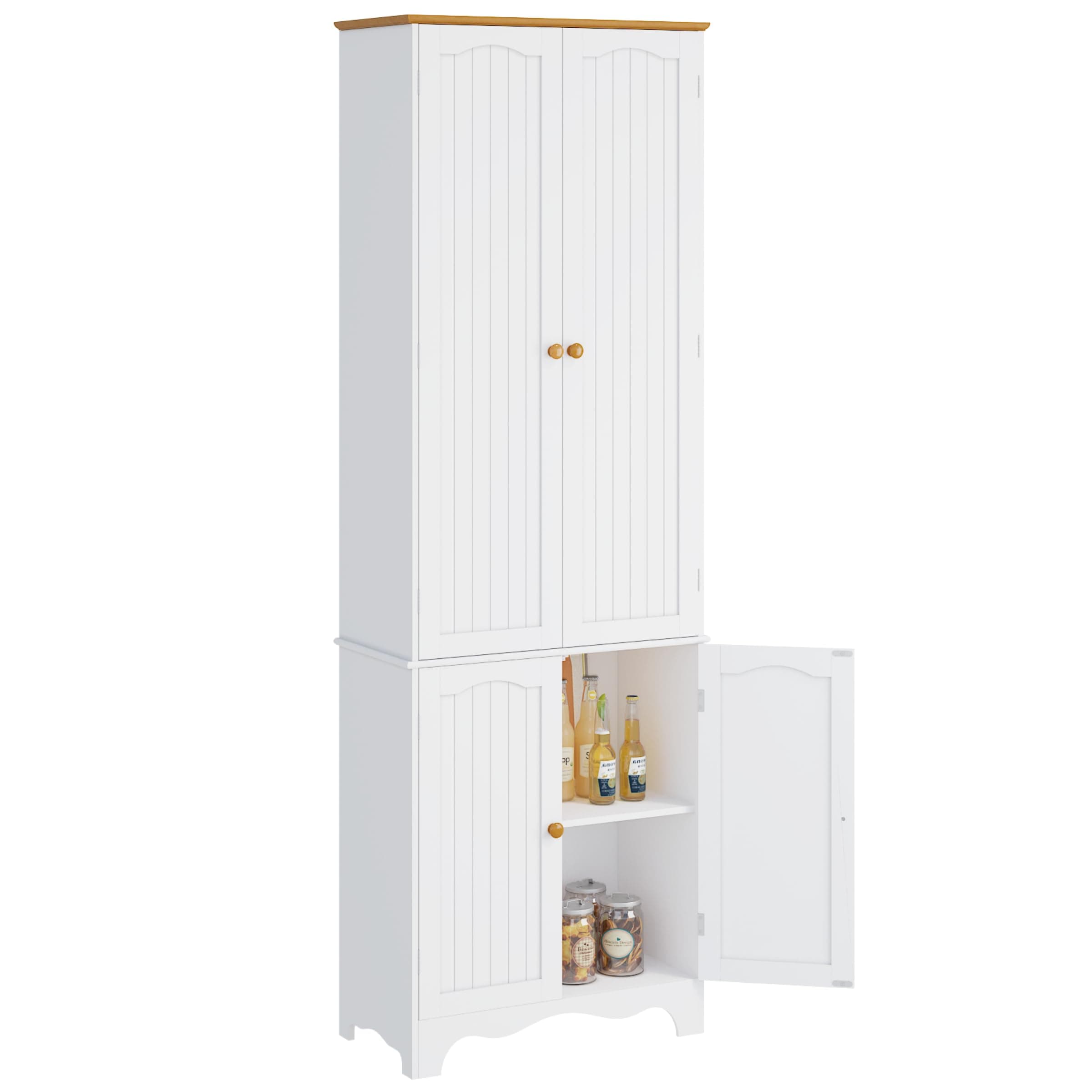 Function Home 72" Kitchen Pantry Cabinet, Freestanding Storage Cabinets, Tall Food Pantry with Doors and Adjustable Shelves, Utility Floor Cabinet for Kitchen Dining Room Living Room, White