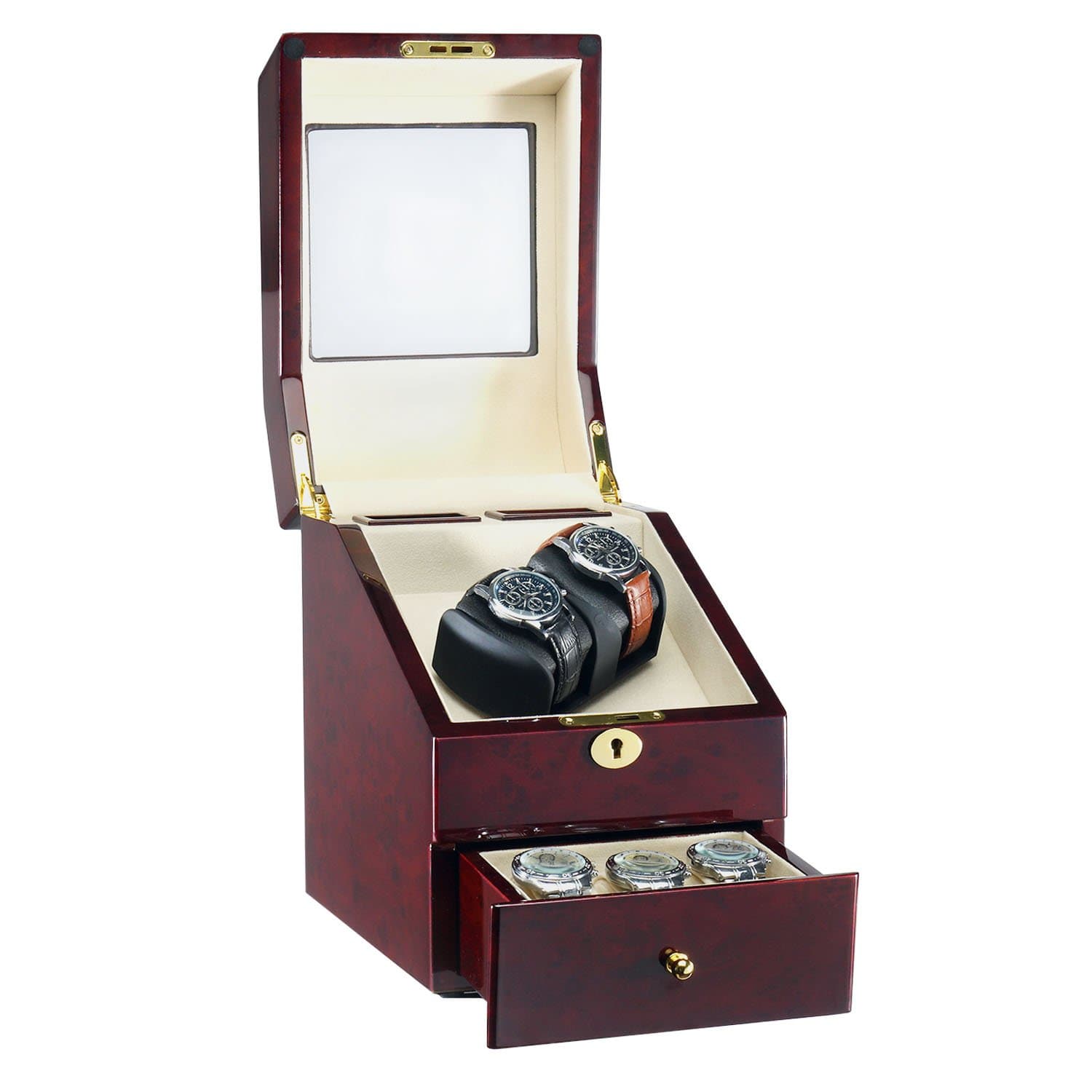 Wooden Automatic Watch Winder 2+3 Storage Boxes for 5 Watches with LCD Screen