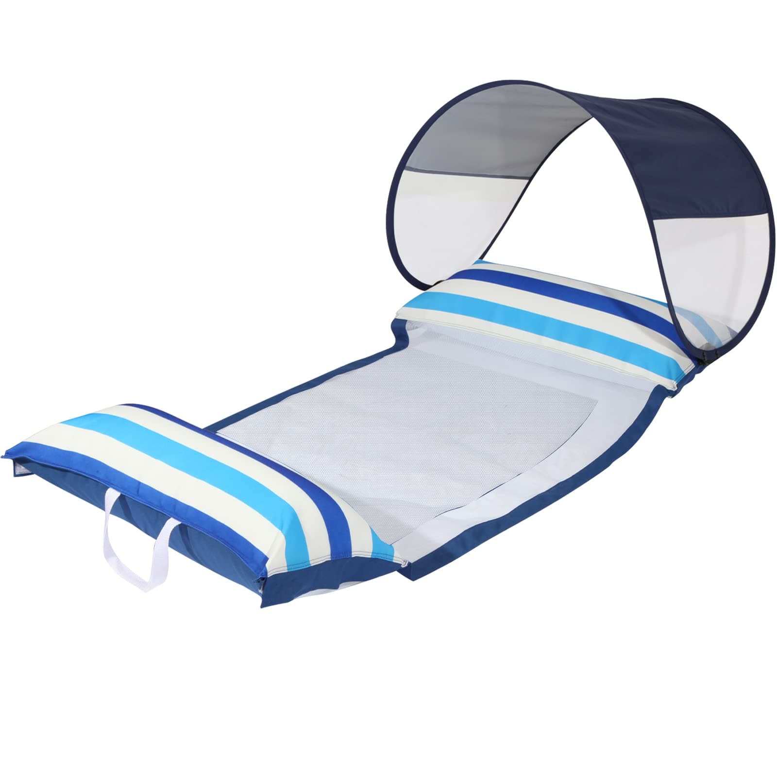 Pool Float with Canopy,Large Pool Floats Adult Size,Comfortable Fabric,Inflatable Pool Hammock and Floats for Adults（Blue-Hammock）