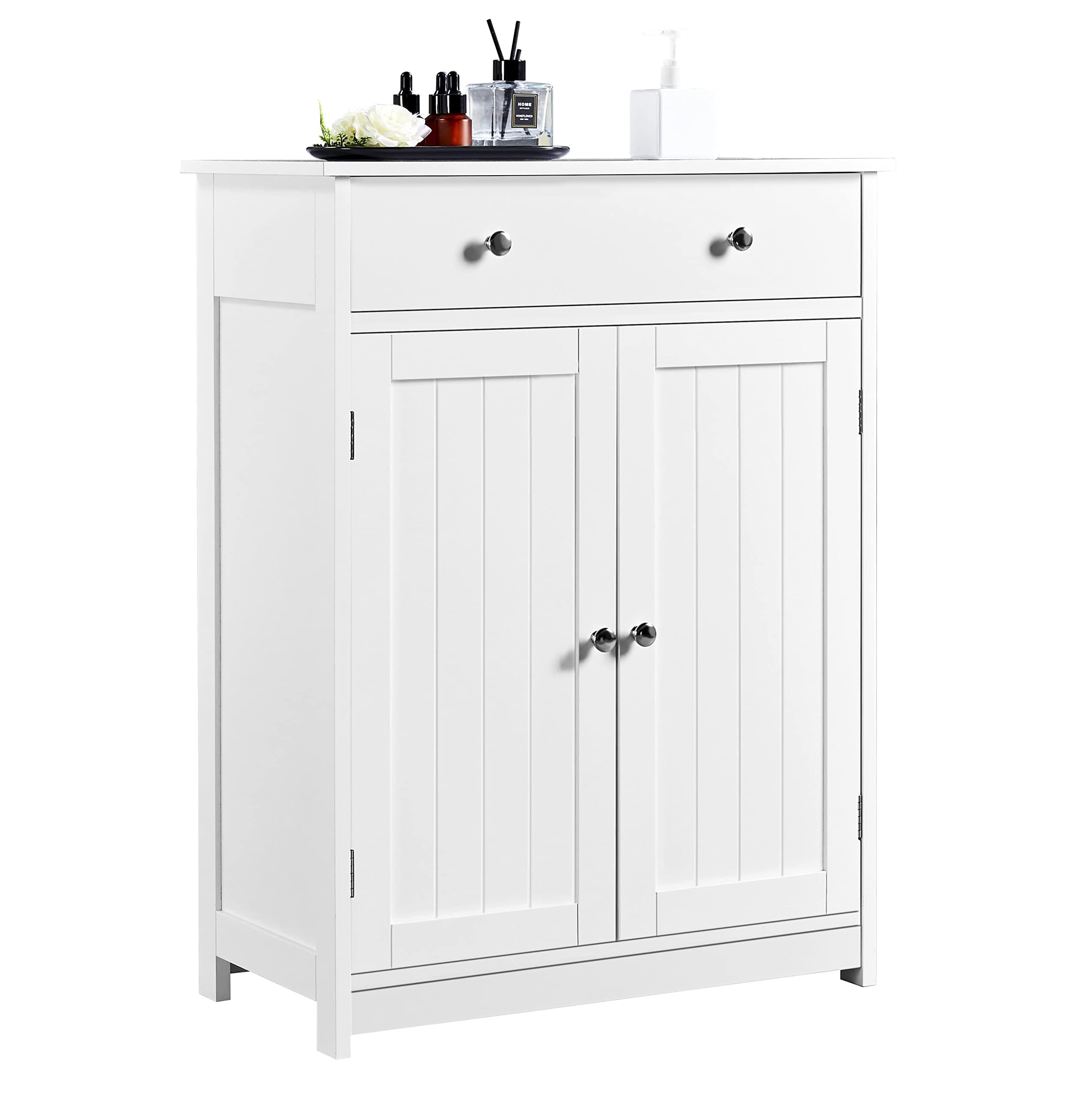 YaheetechFree Standing Bathroom Cabinet with 1 Drawer 2 Doors and Adjustable Shelf, Wooden Entryway Storage Cabinet, 11.8D x 23.6W x 31.5H in, White