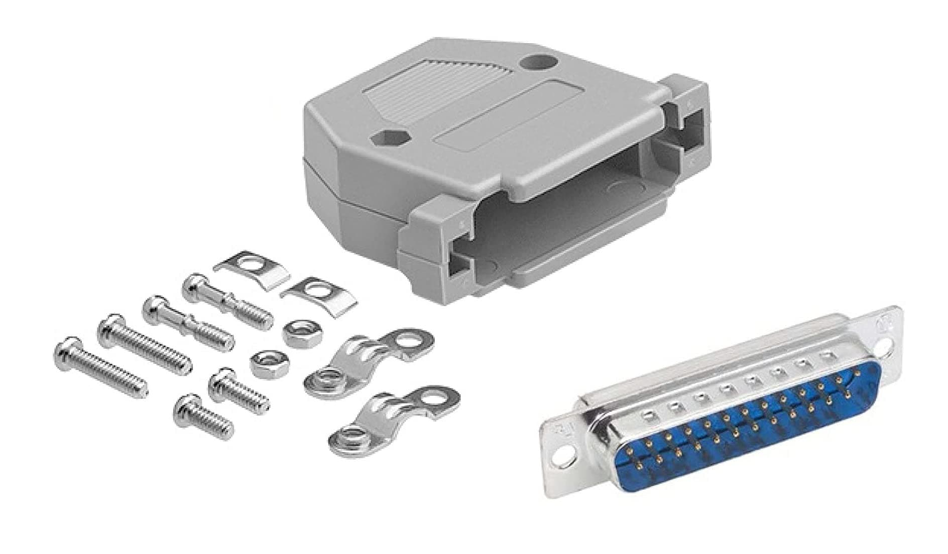 CompuCablePlusUSA.com Best DB25 Connector Male Solder Cup with Unshielded Plastic Hood DIY Kit for Assembling Your Own DB25 Cable.