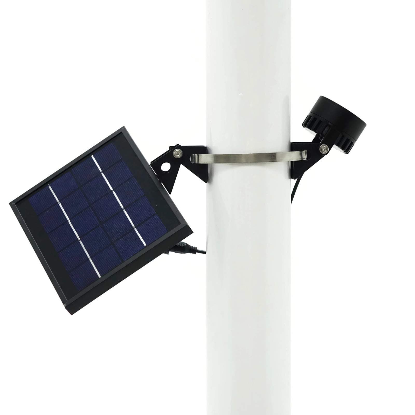 Solar Light MartMini 120X Powered Flag Pole (Warm White LED), Black Finish, Adjustable Metal Strap, 4-Way Panel Rotation for Optimum Sunlight Exposure, Dusk to Dawn Dimmable Waterproof