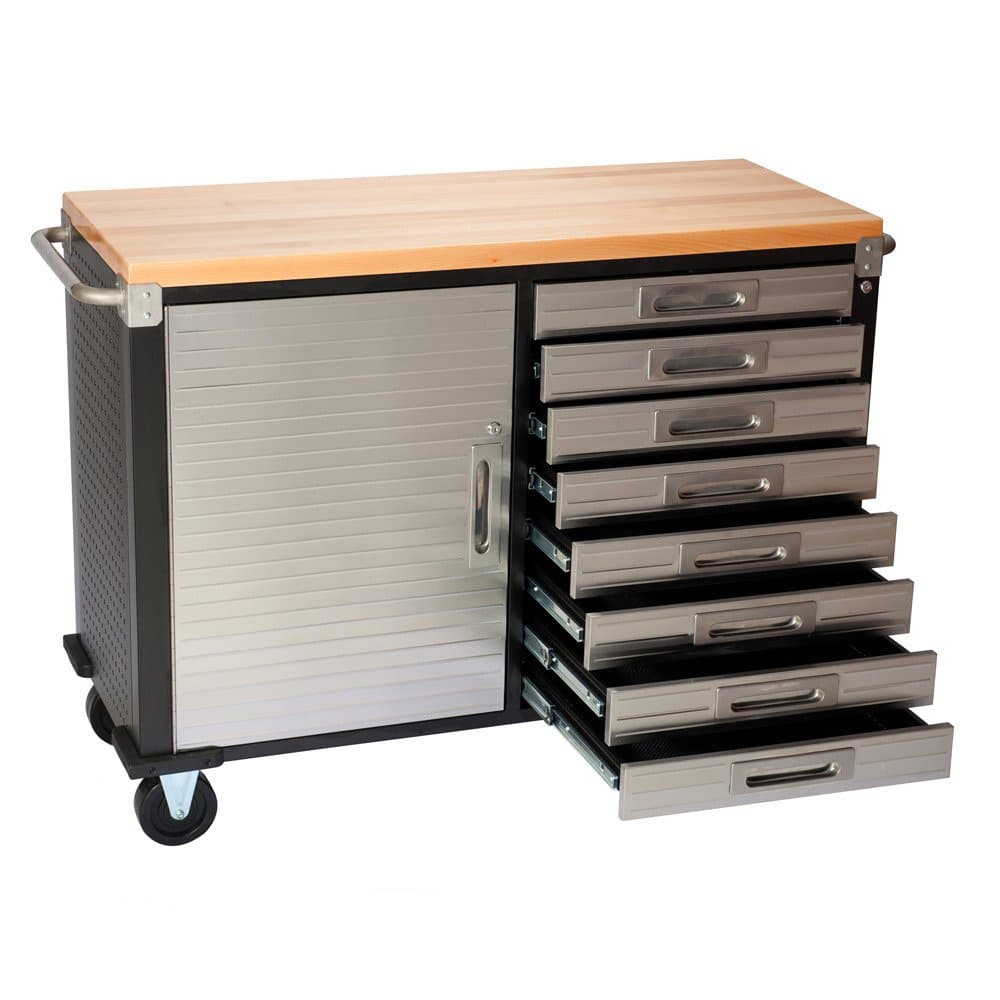 Seville Classics 8 Drawer Rolling Workbench Hardwood Top With Side Cupboard Commercial Quality Fast Free Delivery