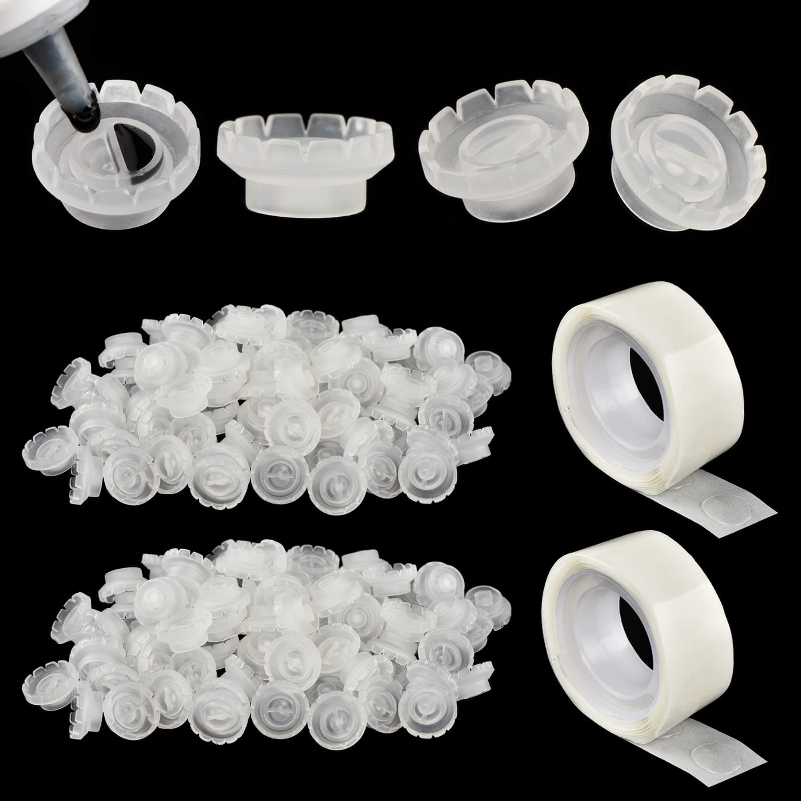 Lash Glue Ring Cup [200PCS] with 2 Slots for Lash Extension Supplies, Blossom Ring Cup with 2 Rolls Glue Point, Volume Fan Eyelash Extensions Supplies, Lashing Supply Kit