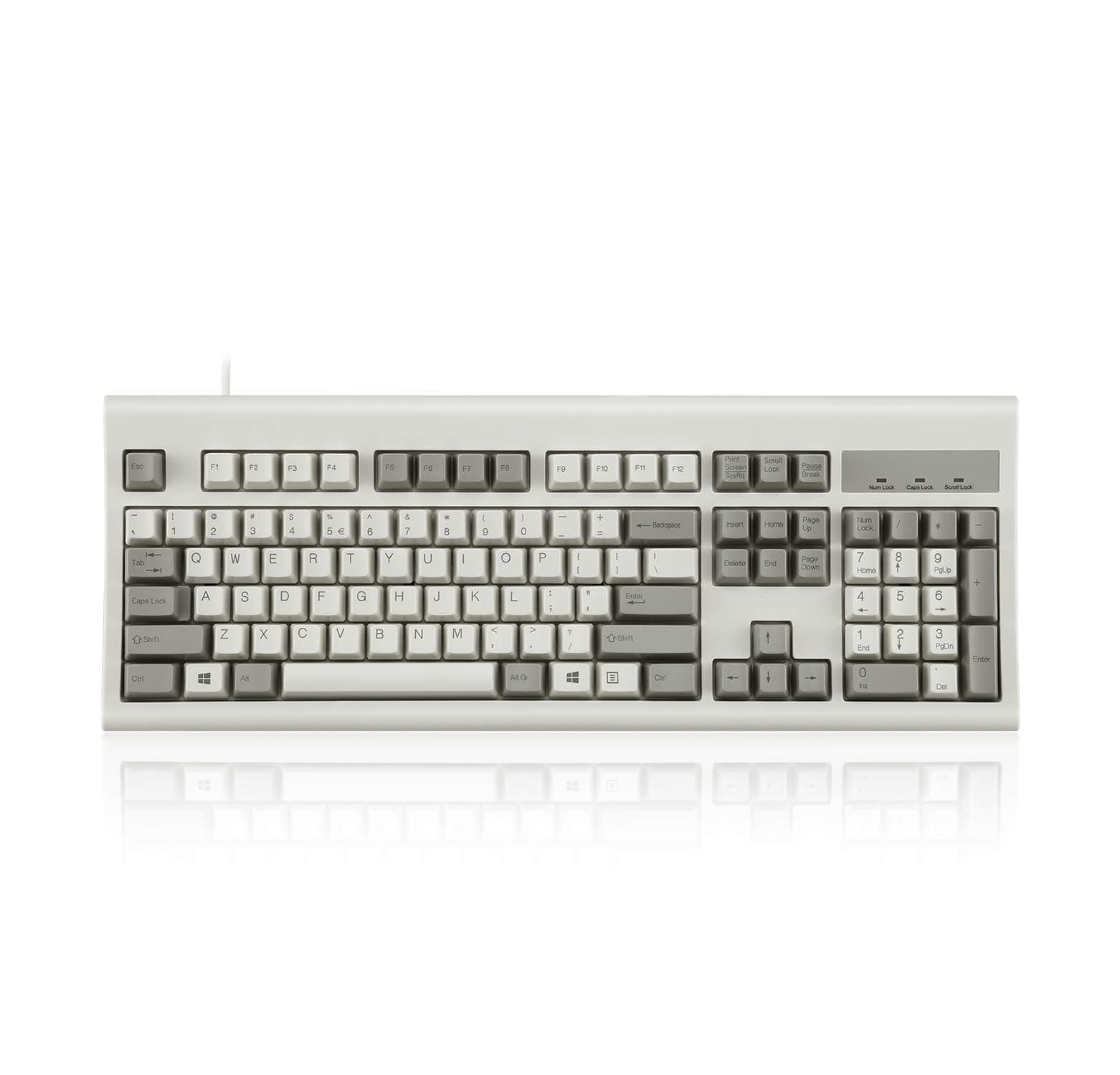 PERIBOARD-106M, Wired Performance Full-Size USB Keyboard, Curved Ergonomic Keys, Classic Retro Gray/White Color, US English Layout