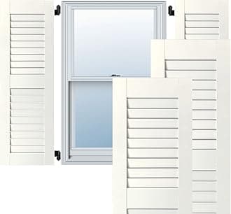 Ekena Millwork RWL12X052WHP Exterior Real Wood Pine Open Louvered Shutters (Per Pair), 12" x 52", White