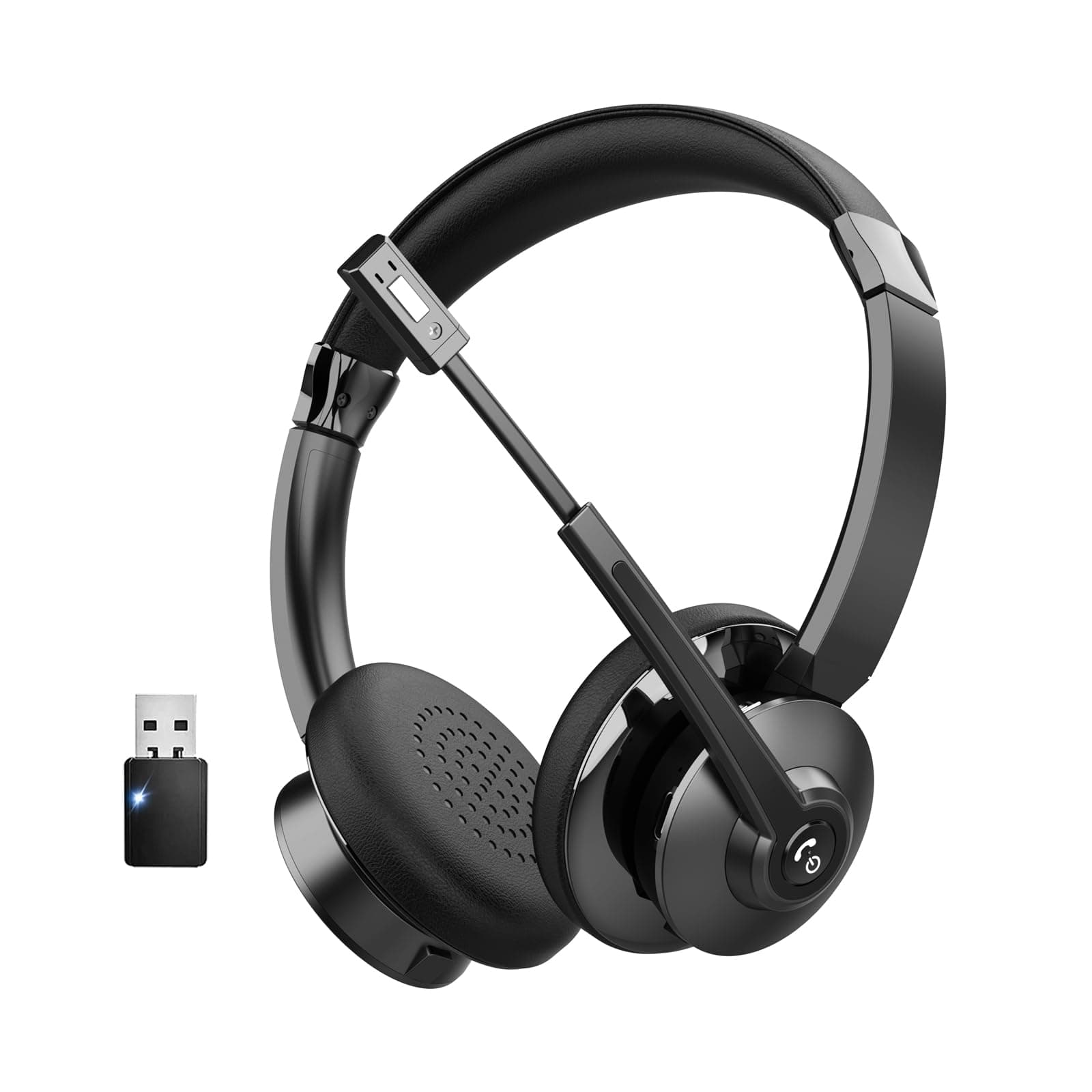 Wireless Headset,Bluetooth Headset with Microphone Noise Cancellation Wireless Headphones with USB Dongle Connection and Microphone Mute for PC/Laptop/Smartphone/Teams/Home