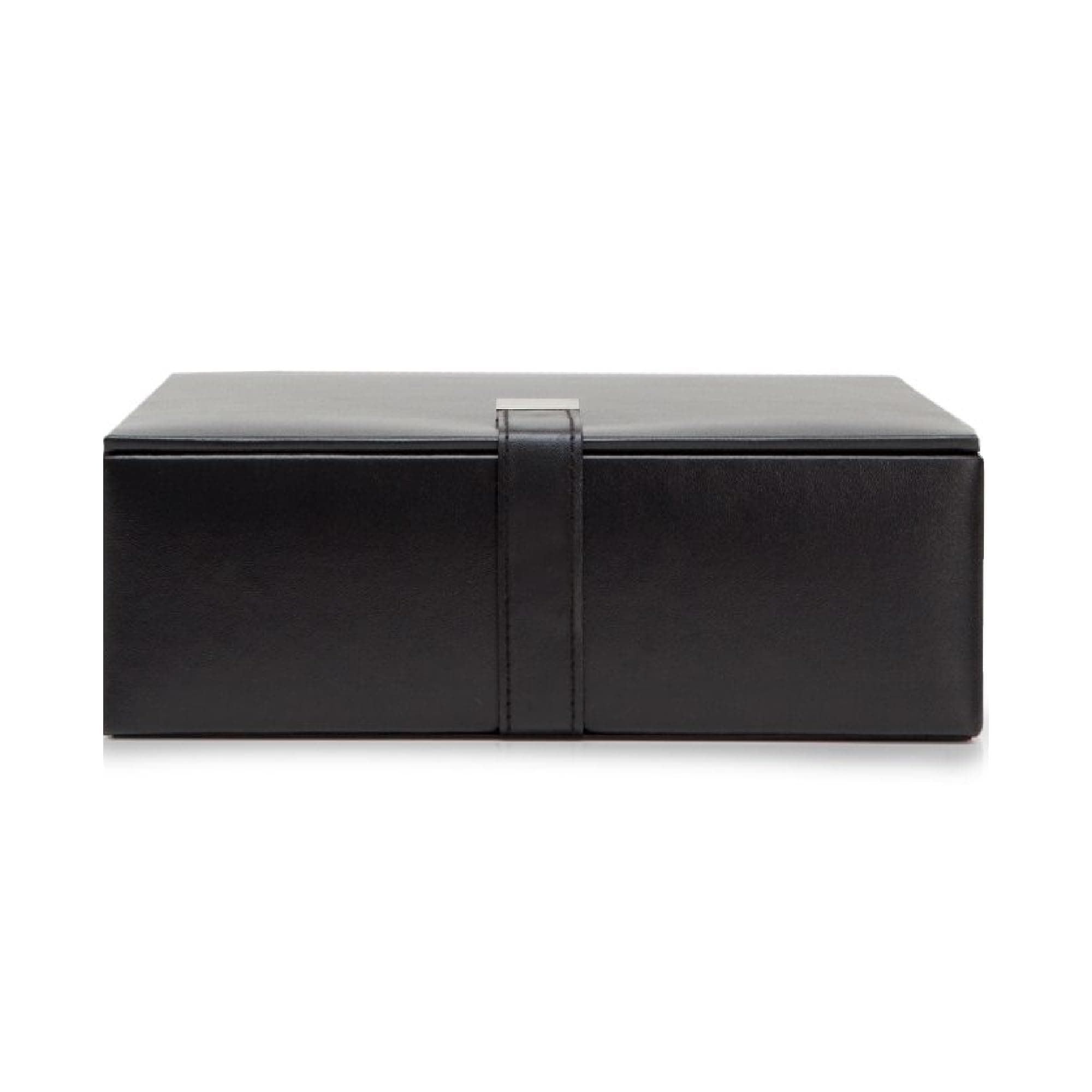 WOLF Heritage Large Valet Case, Black - 13 Compartments + One Watch Roll - Faux Leather Exterior + Ultra-Suede Lining