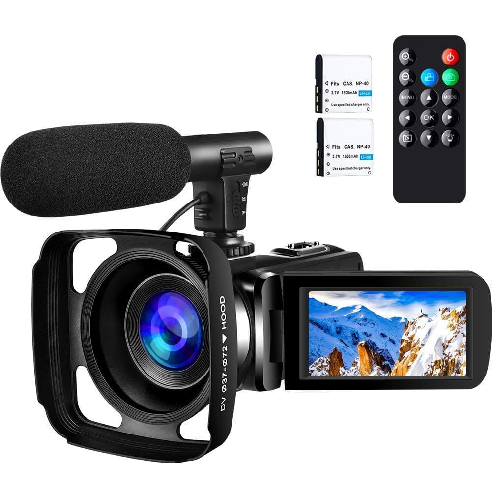Camcorder Video Camera ,Ultra HD 2.7K Vlogging Camera 30 FPS 24MP Wifi Camcorders with Microphone and Lens Hood IR Night Vision YouTube Camera with two batteries