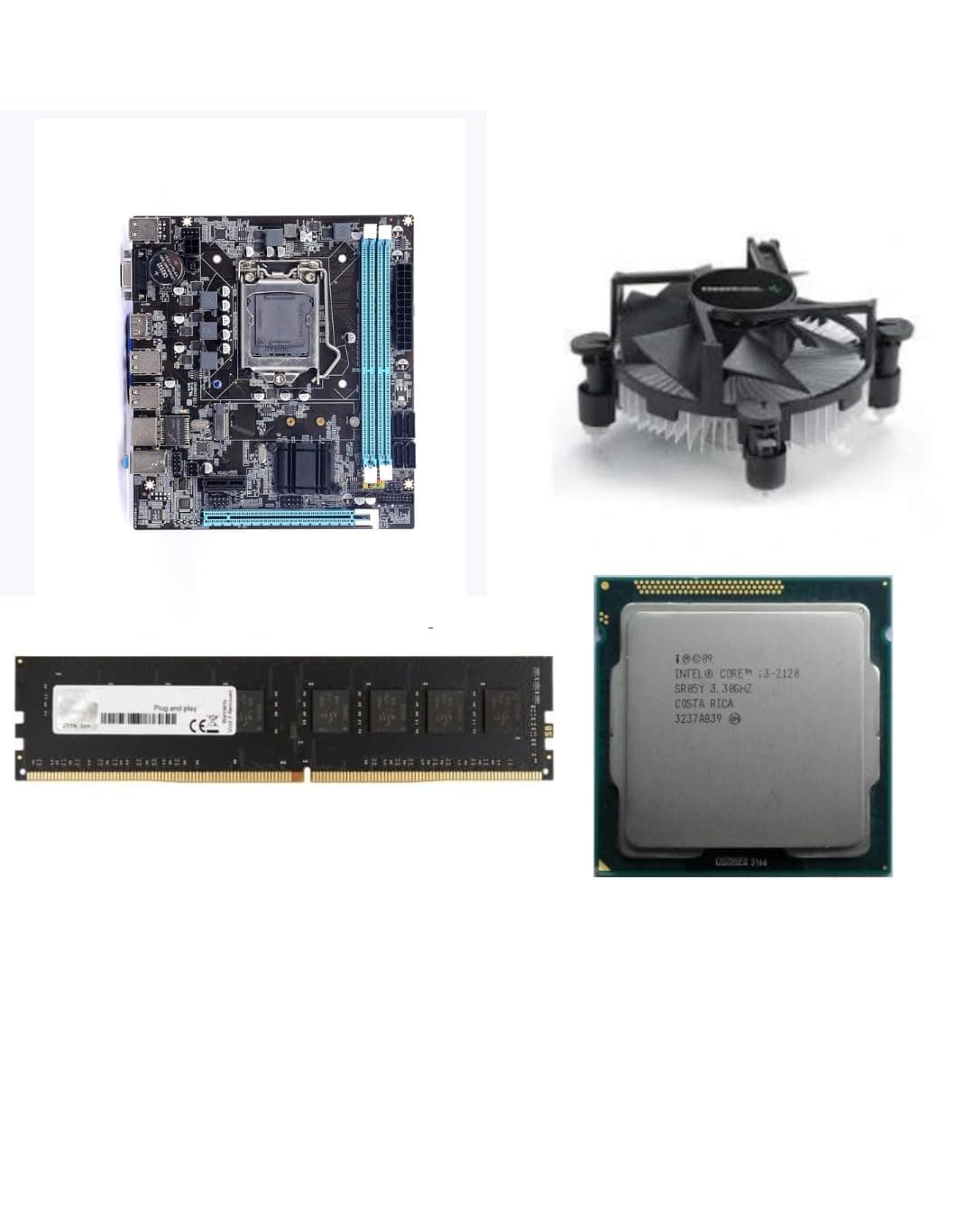 H61 Micro ATX Motherboard Kit with Processor i3 2120/2100 Gen 3.30Ghz+ 4GB RAM DDR3(Single Stick) + CPU Fan (1 Year Replacement Warranty)