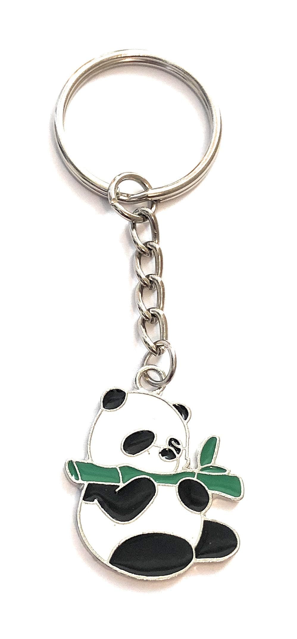 Panda Keyring Key Ring with Enamel Charm and Silver Tone Keychain