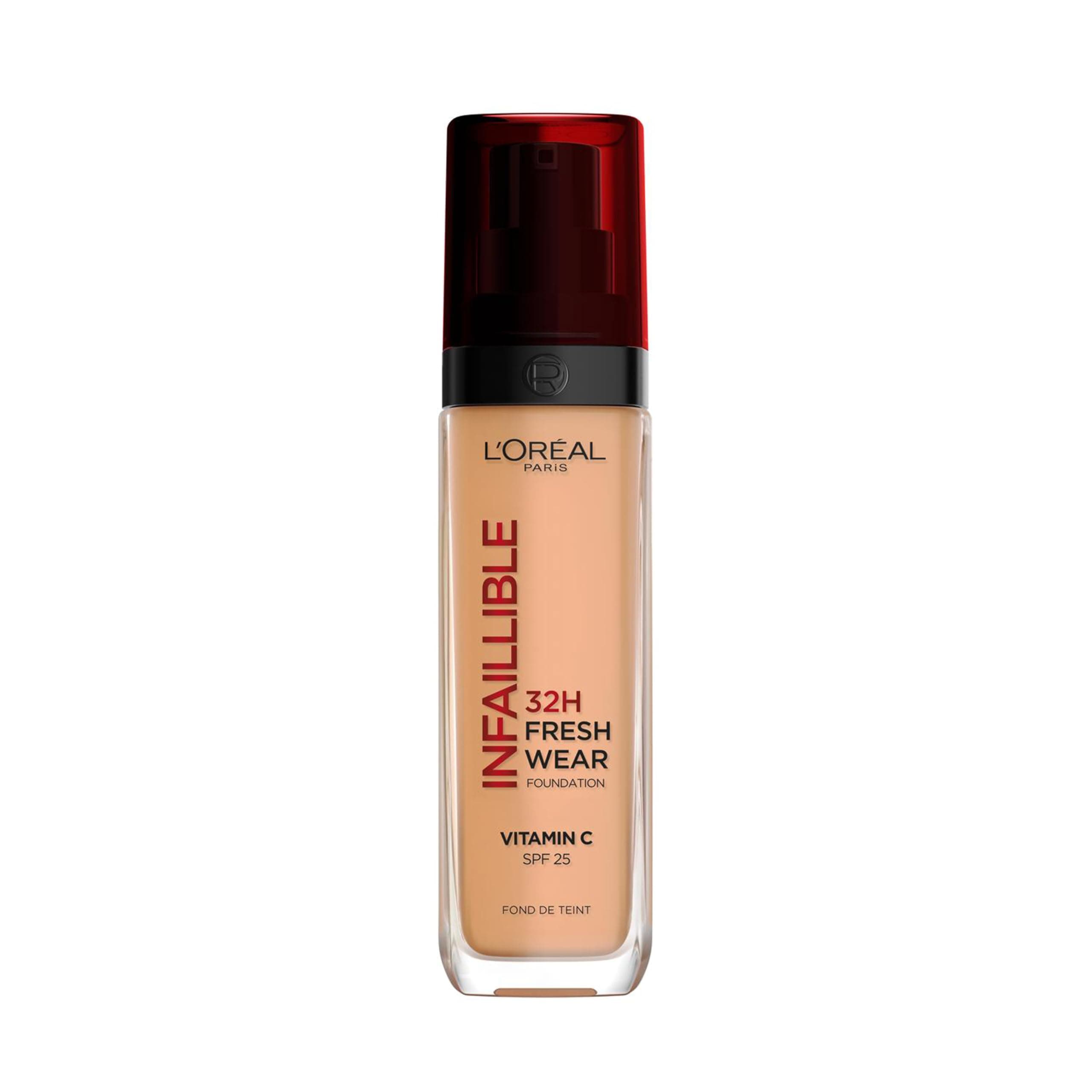 L'Oréal Paris Liquid Foundation, Full Coverage, Lasting Wear, With Vitamin C and SPF 25, Infallible 32H Fresh Wear, 260 Golden Sun