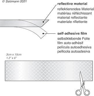 Salzmann 3M 反射ステッカー ３Mスコッチライトダイヤモンドグレード反射素材使用 ウォータープルーフ、全天候対応、アウトドア、安全ステッカー ４枚入り、ホワイト