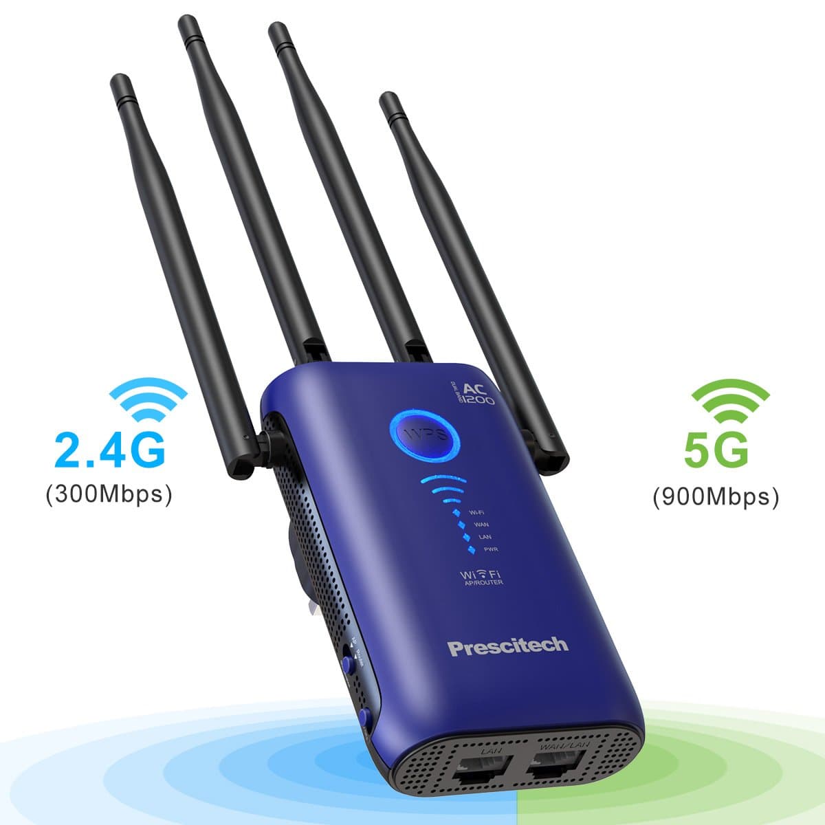 High Power AC1200 Dual Band WiFi Range Extender with 2 Gigabit Ports