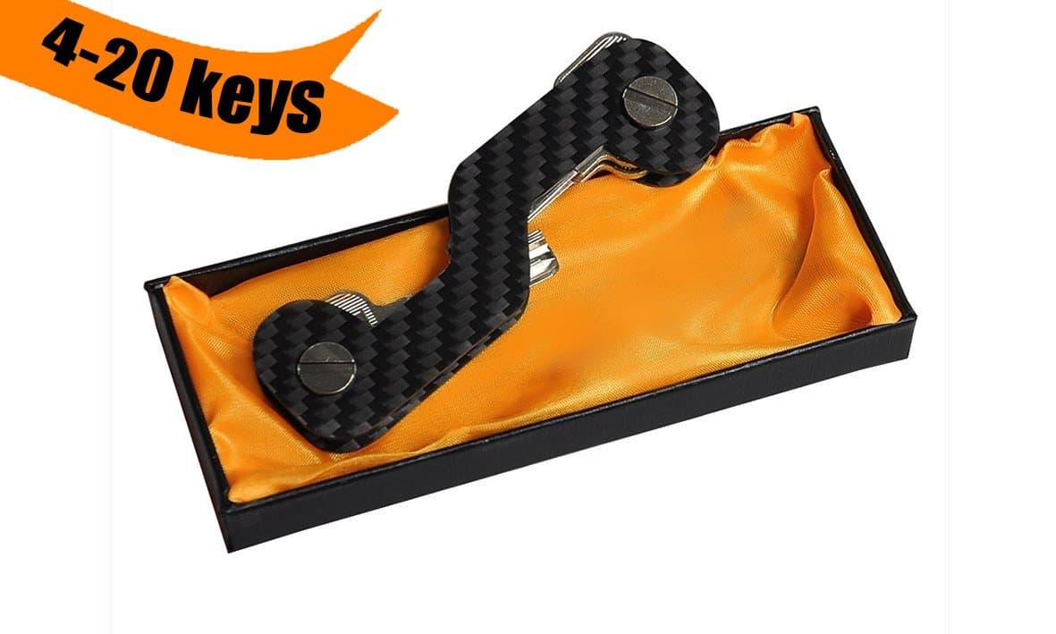 Compact Key Organizer and Smart Key Holder 2018 Modern Design Carbon Fiber Pocket Keychain Organizer Slim (4-20 Keys) with Bottle Opener, Key Loop Carabiner, Sim Card Eject Pin Needle. Premium Gift