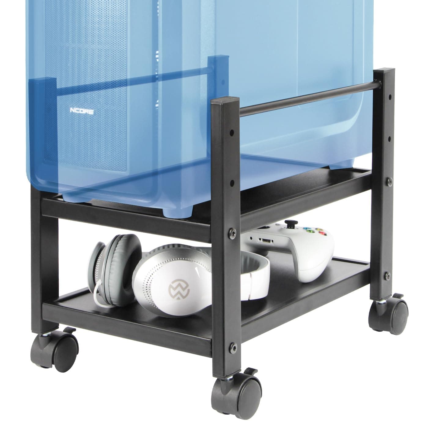 J JACKCUBE DESIGN 2 Tier Computer Tower Stand for Desktop CPU, Gaming PC Holder, Mobile Rolling Cart for Under Desk with Caster Wheels, Office Desk Accessories- MK712A