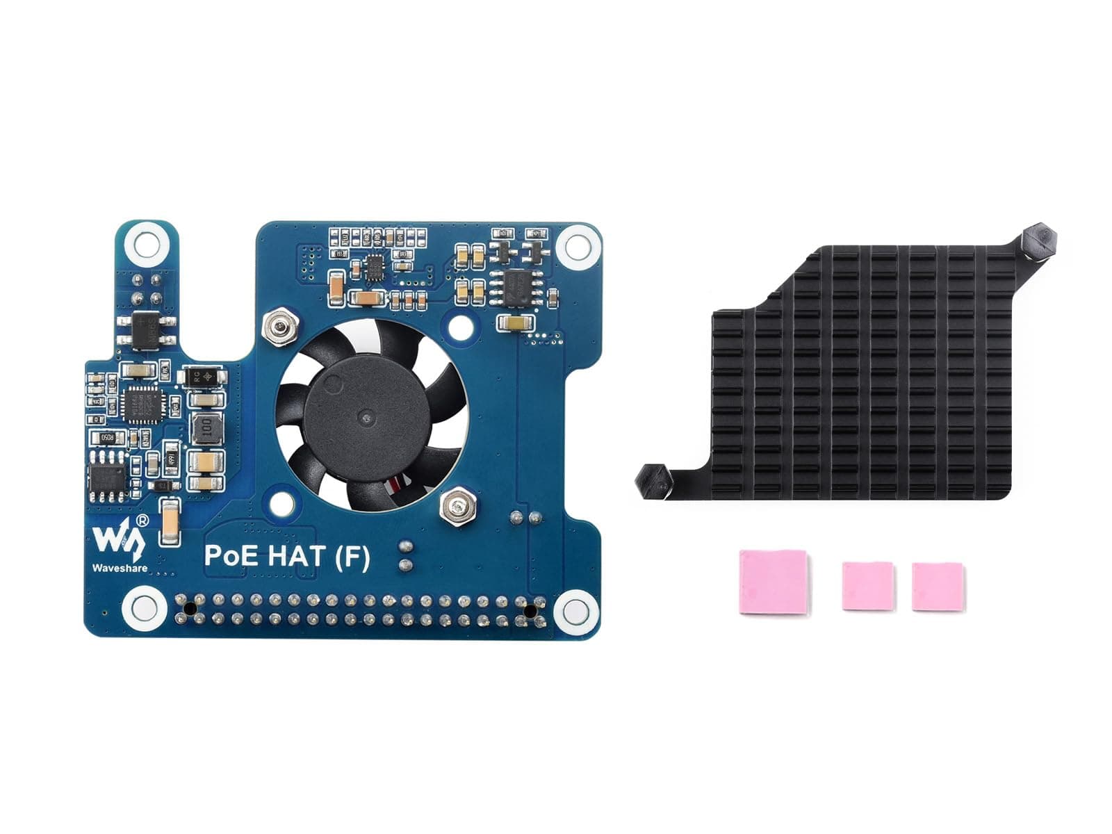 PoE HAT (F) Compatibele with Raspberry Pi 5, High Power, Onboard Cooling Fan, with Metal Heatsink, Supports 802.3af/at Network Standard