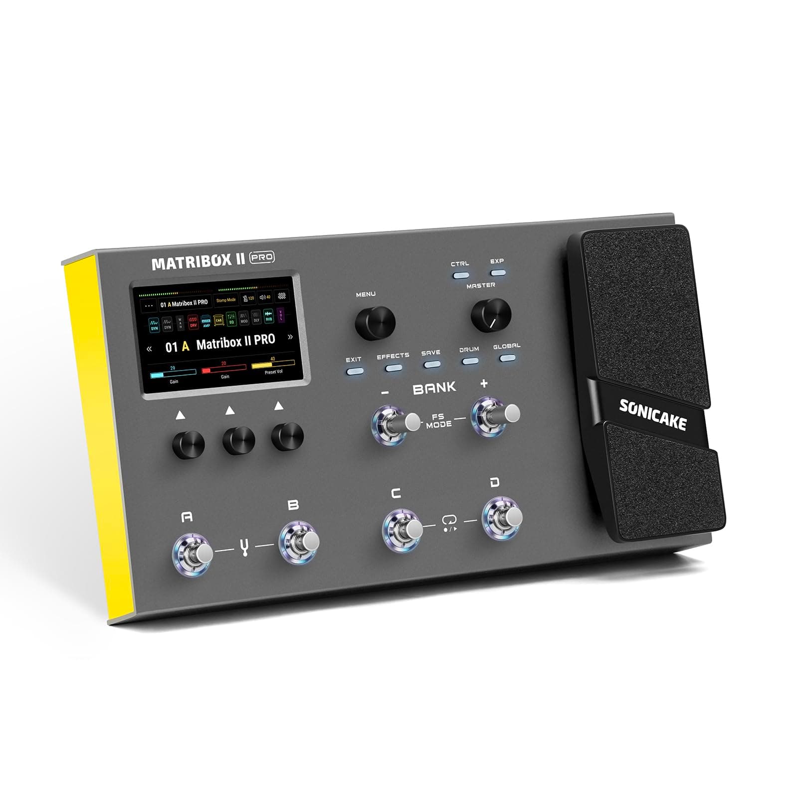 Matribox II Pro - Multi Effects Guitar Pedal with Expression, 240+ Built-in Guitar Effects, Amp Modeling, IR Cabinet Simulation, FX Loop, MIDI Stereo OTG USB Audio Interface Color TouchScreen