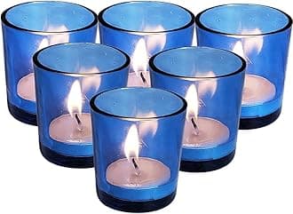 Pure Source India Set of 6 Glass Votive Tealight Candle Holders - Living Room Side Table Home Decoration (Glass, Pack of 6, Blue)