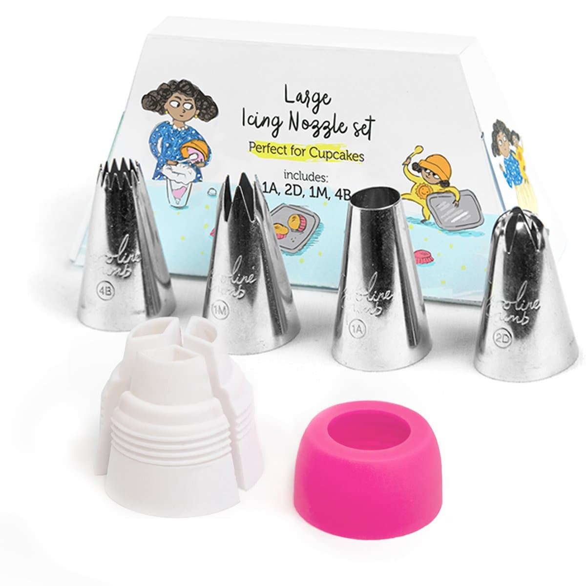 Tri-Coupler 2D 1M 4B 1A Large Stainless Steel Icing Piping Nozzle tip Set for Baking and Cake Cupcake Decorating.