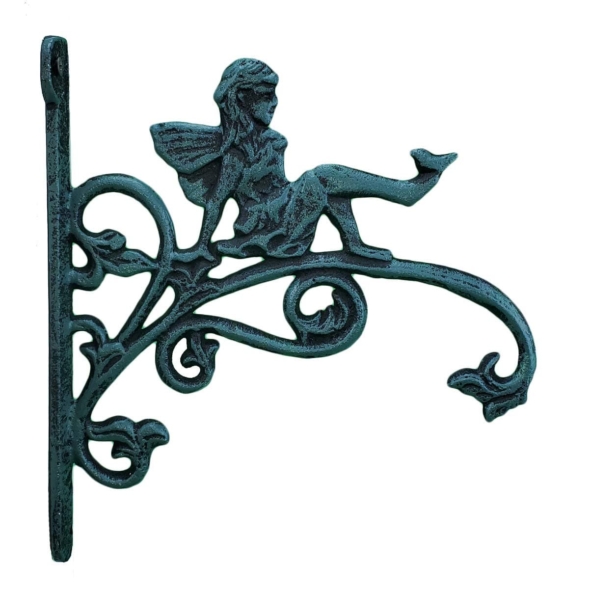Pixie Fairy Cast Iron Plant Hanger Basket Hook Verdigirs 9" Deep Heavy Duty Bracket