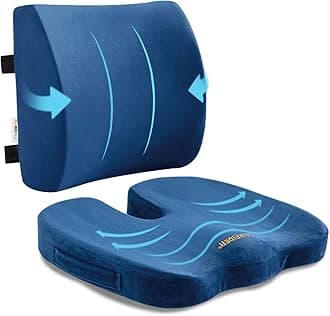 SAIREIDER Seat Cushion and Lumbar Support Pillow for Office Chair, Memory Foam Car Seat Cushions Back Support Pillows, Help Relieve Pain of Back, Lumbar, Tailbone and Sciatic Nerve (Navy)