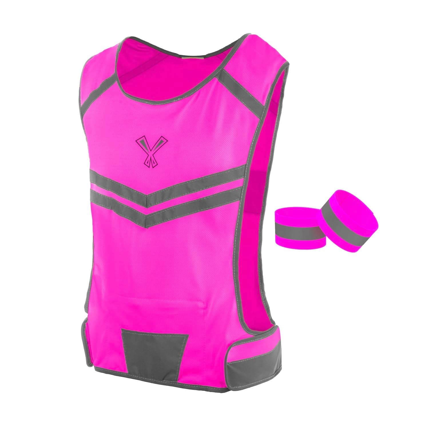 Reflective Running Vest with Pocket & 2 Bands with High visibility for Night Running, Walking & Cycling