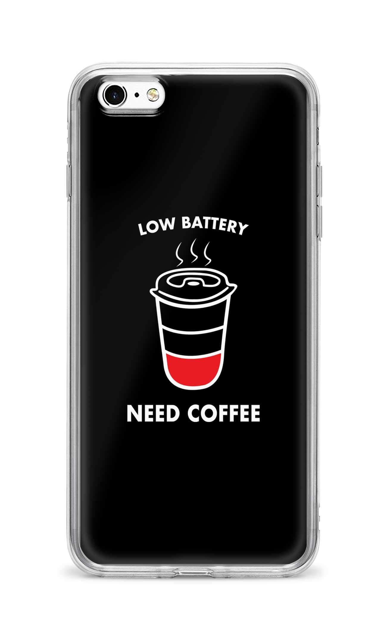 Stylizedd Case Compatible with Apple iPhone 6s Plus/ 6 Plus Classic Clear Case Soft TPU Gel Thin Transparent Flexible Cover - Low battery need coffee Full Print