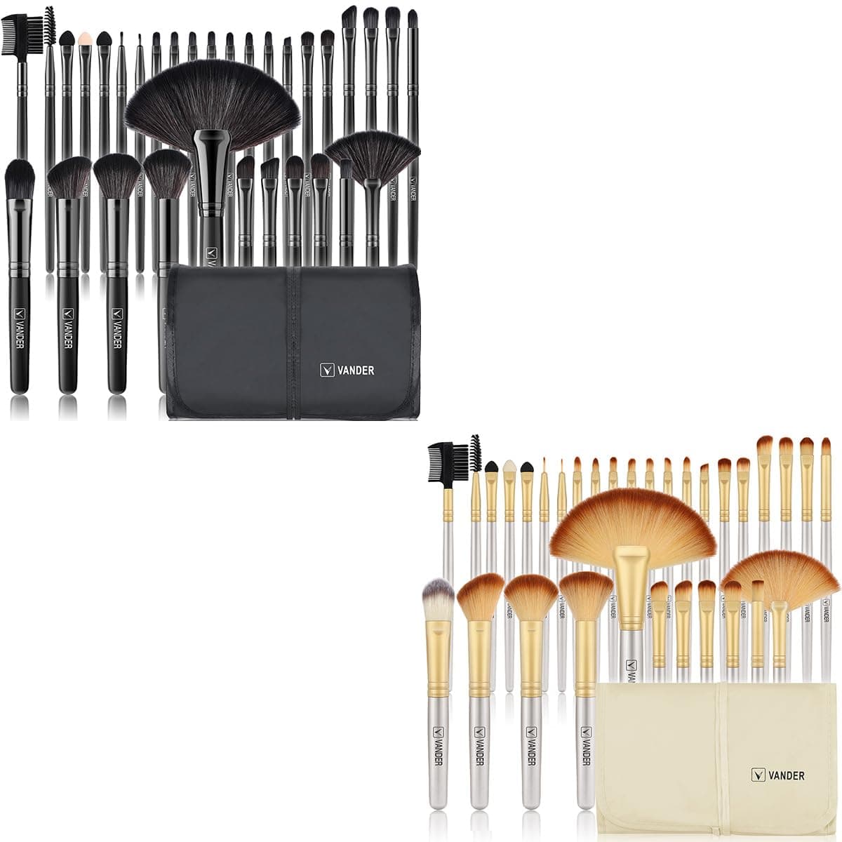 VANDER Save 20% on 32Pcs Black Makeup Brushes+32Pcs Champagne Makeup Brushes Set, Foundation Brush Eyeshadow Brush Makeup Kit