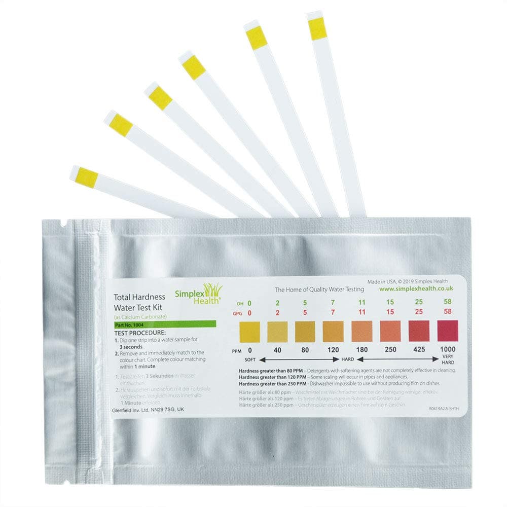 SimplexHealth Total Hardness Water Test Strips (10 Strips) - 3 Second Testing - 0-1000ppm Test Range - Fast & Accurate
