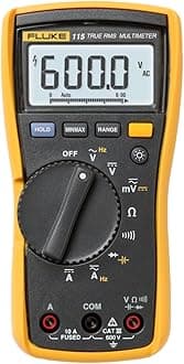 Fluke 115 Digital Multimeter, Measures AC/DC Voltage To 600 V & Current to 10...
