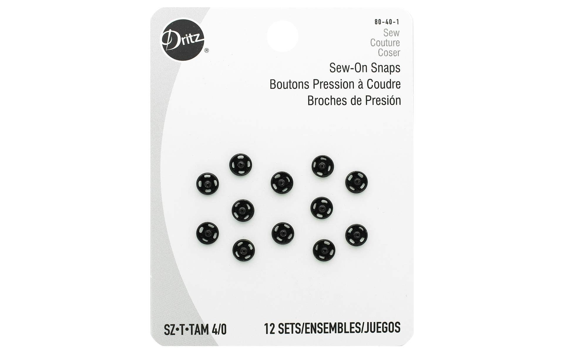 Dritz(R) Black Sew-On Snaps - Size 4/0 12/Pkg