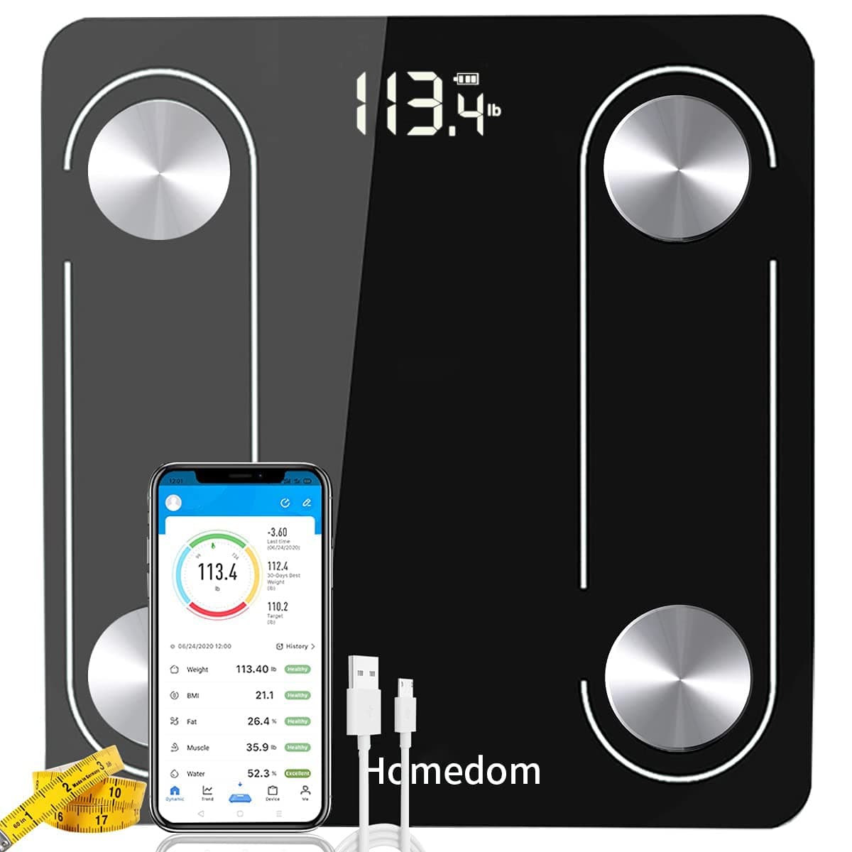 Homedom Smart Scale with Bluetooth, Body Fat Scale, Wireless Digital Bathroom Scale, 12 Measurements, Weight/Body Fat/BMI, Fitness Body Composition Analysis, lbs/kg