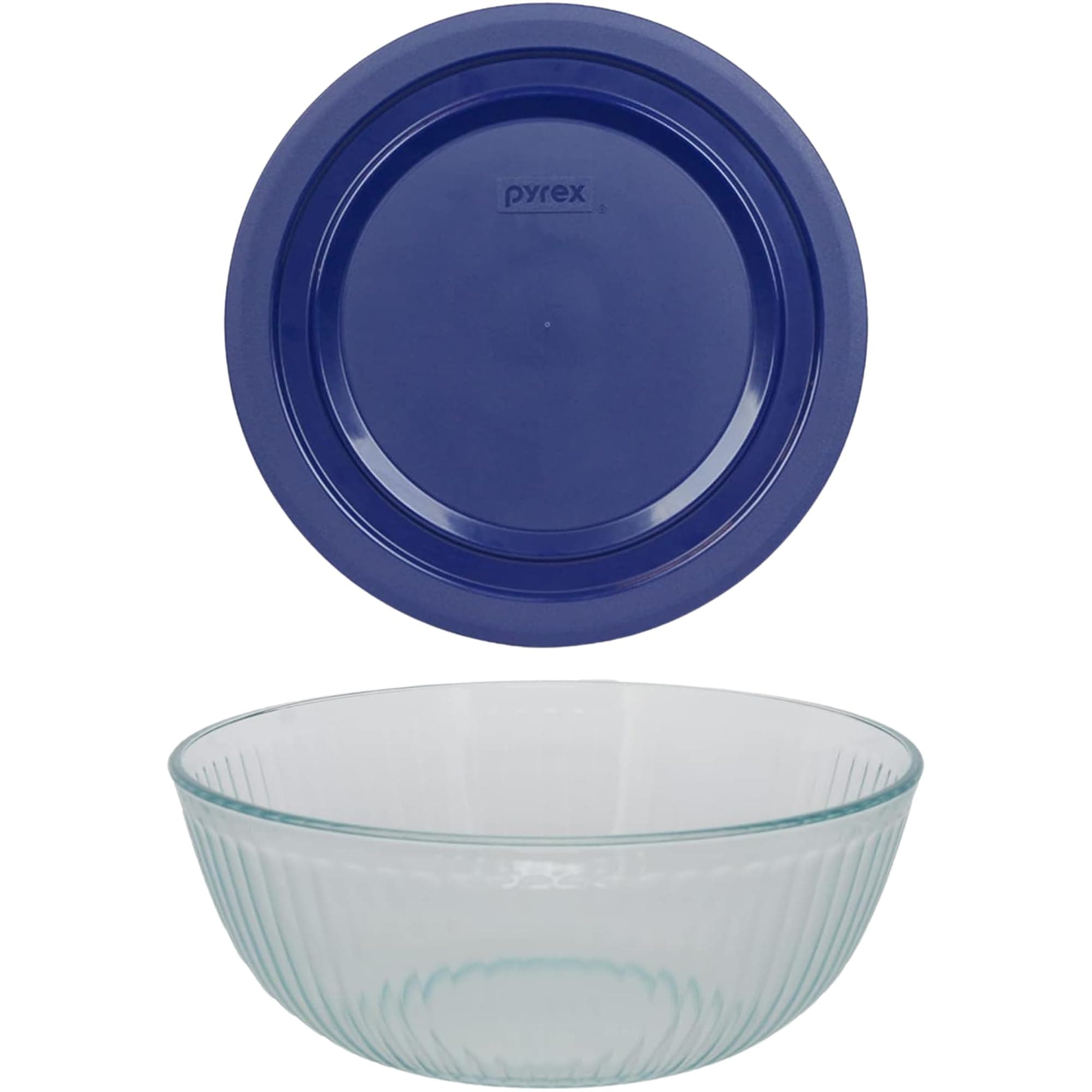 7404 4.5qt Sculpted Glass Mixing Bowl & 7404-PC Blue Lid - Made in USA