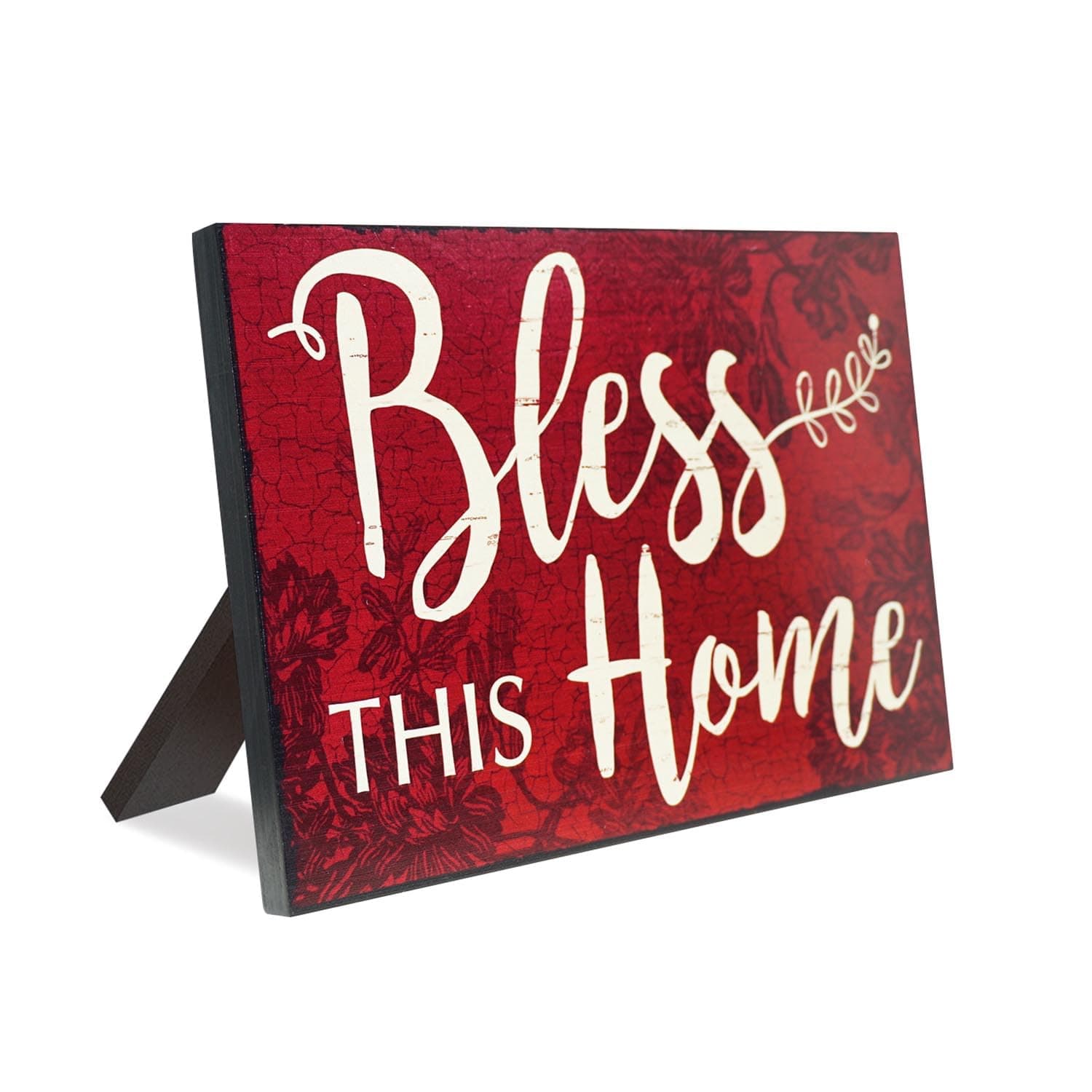 Bless this Home Rustic Decor Red Wood Sign - Wall or Easel Farm House Decorations - Religious Gifts for Women Moon