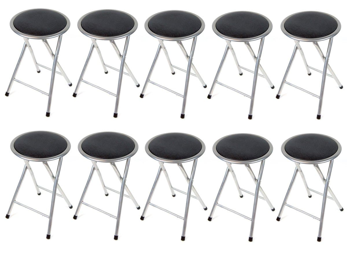 DLux 18-inch Cushioned Folding Stool, with Safety Lock (Gray x10)