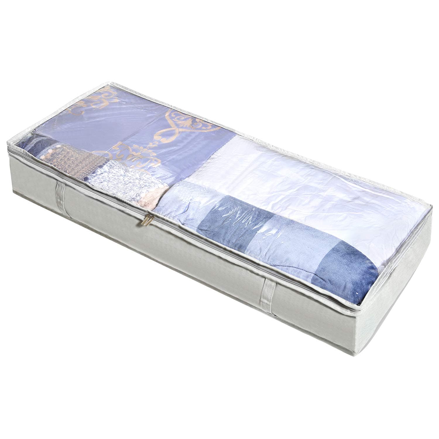Large Capacity Underbed Storage boxes 15.7 Gallon, Polyester-Cotton Fabric Organizer bags with Handle and Double-Zipper Containers for Clothes Sweaters Quilt Blanket 106x45x15cm Grey