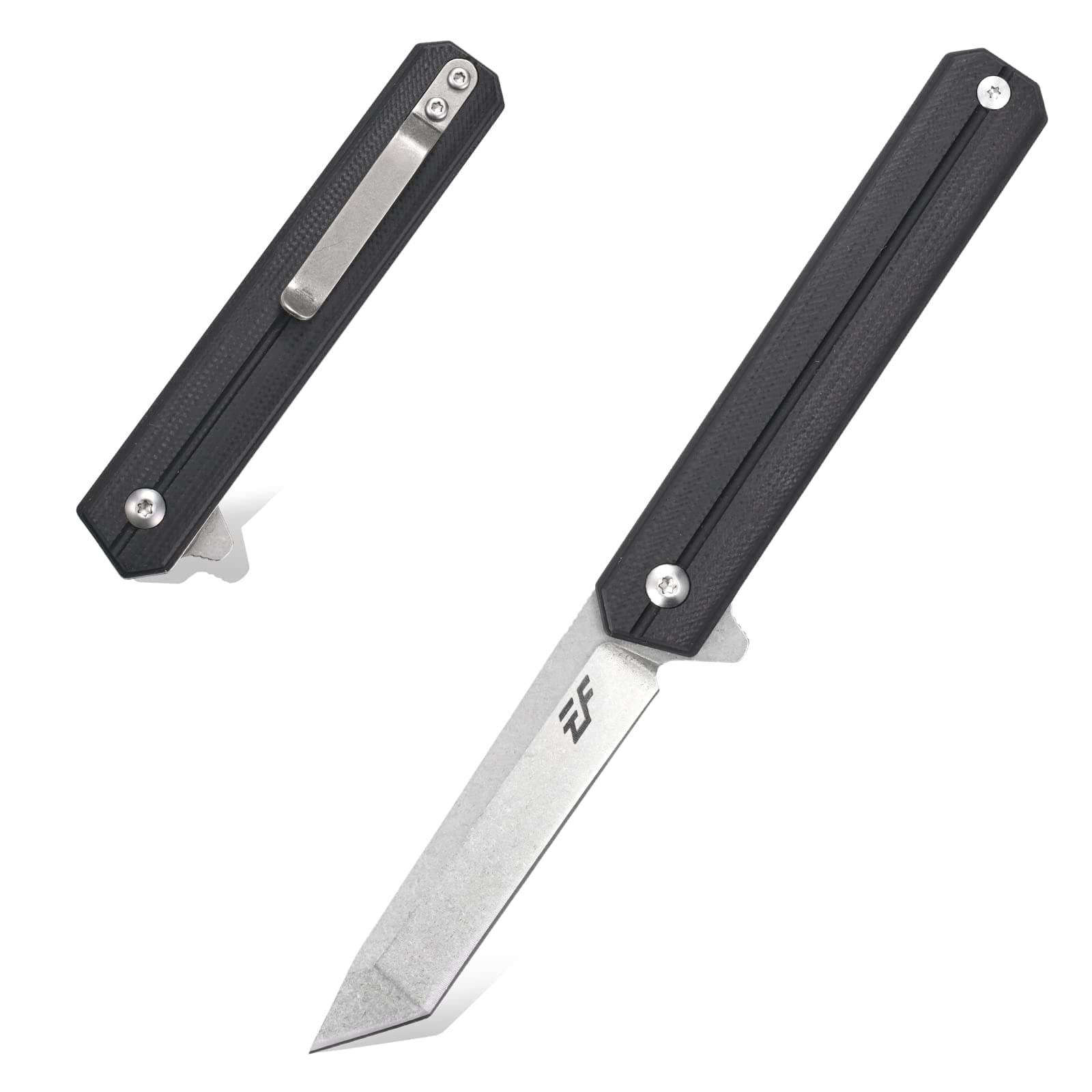 EF65 Flipper Folding Lock Knife Ball Bearing D2 Blade and G10 Steel Handle Pocket Assisted Multitool with Clip Everday Carry (EF65-T-black)