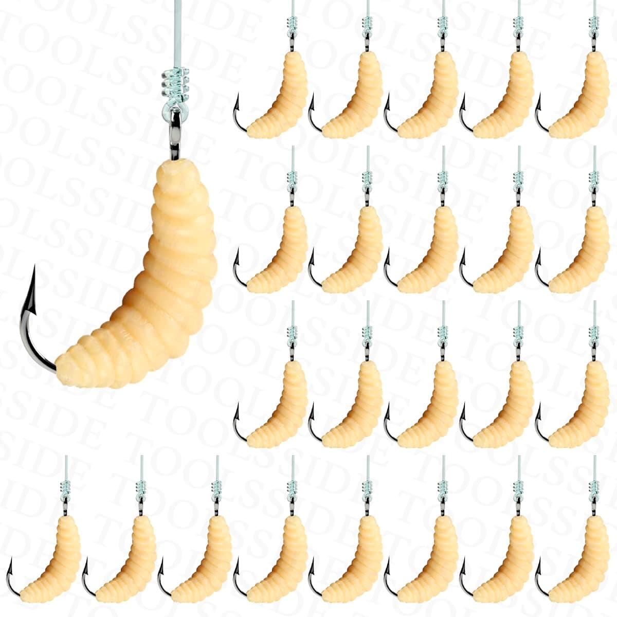 TOOLSSIDE 1 Dozen Soft Plastic Baits (12 Pcs) - Freshwater Fishing Lures with Hooks #10 - Bass Lures for Trout, Crappie, Pan Fish Fly Fishing - Worms for Fishing (Hooks and Worms)