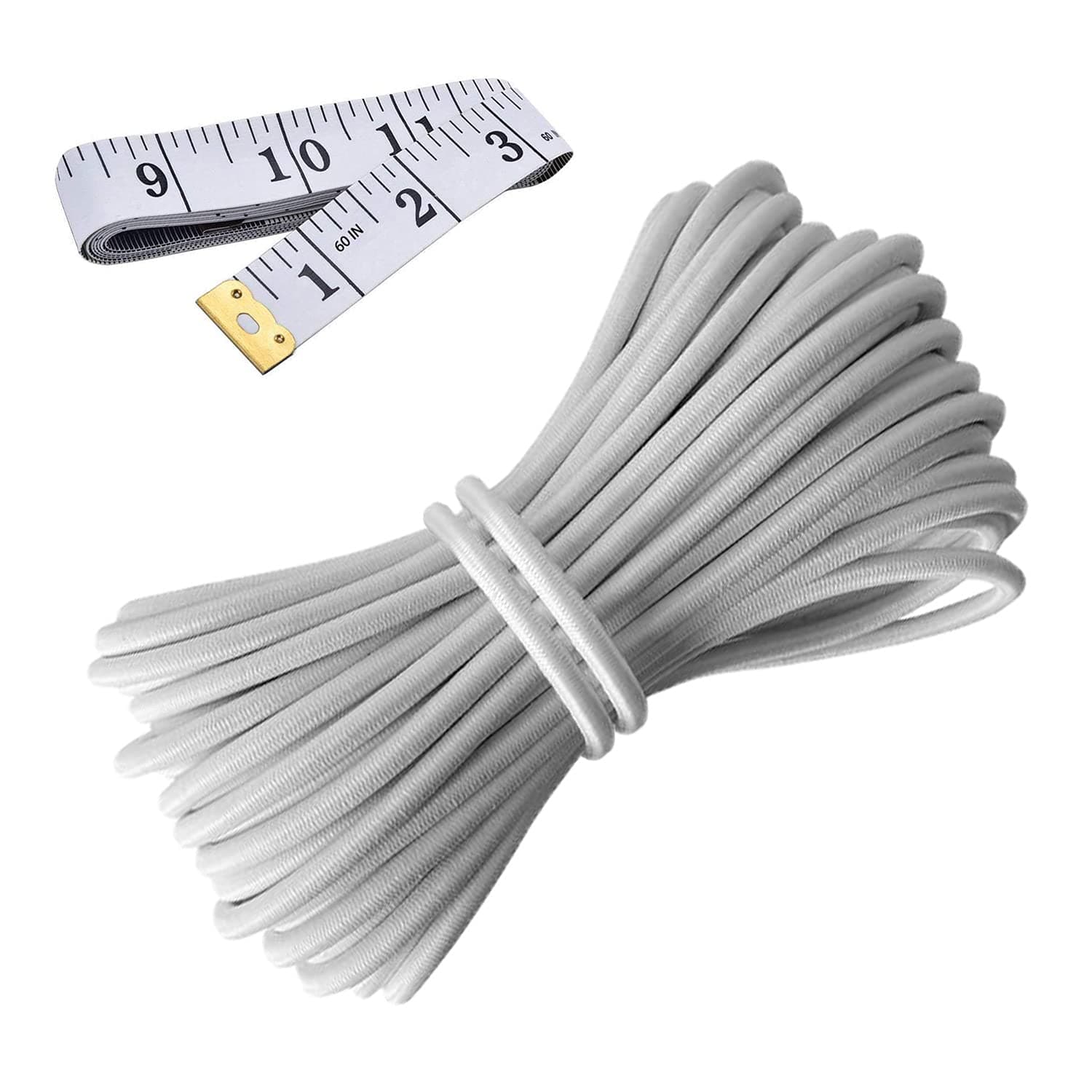 Elastic Cord 1/8 Inch (3MM) x 33FT, White Elastic String Bungee Shock Cord with Nylon Sleeve and Heavy Strength for Crafting DIY Sewing