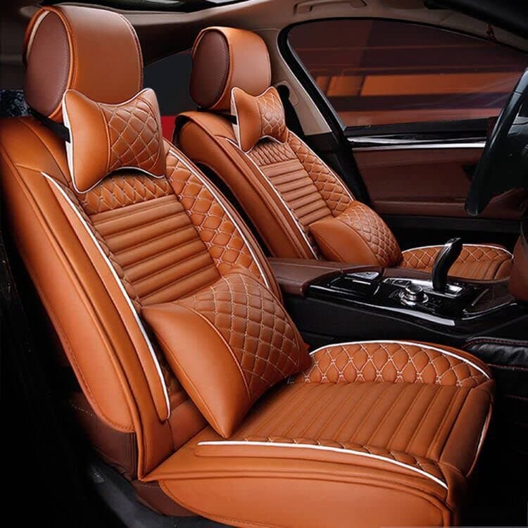 Custom Car Seat Covers Suitable for LR2 2008-2015 5-Seat Full Set All Weather PU Leather Front Rear Seat Protector with Waterproof Airbag Deluxe Edition Orange
