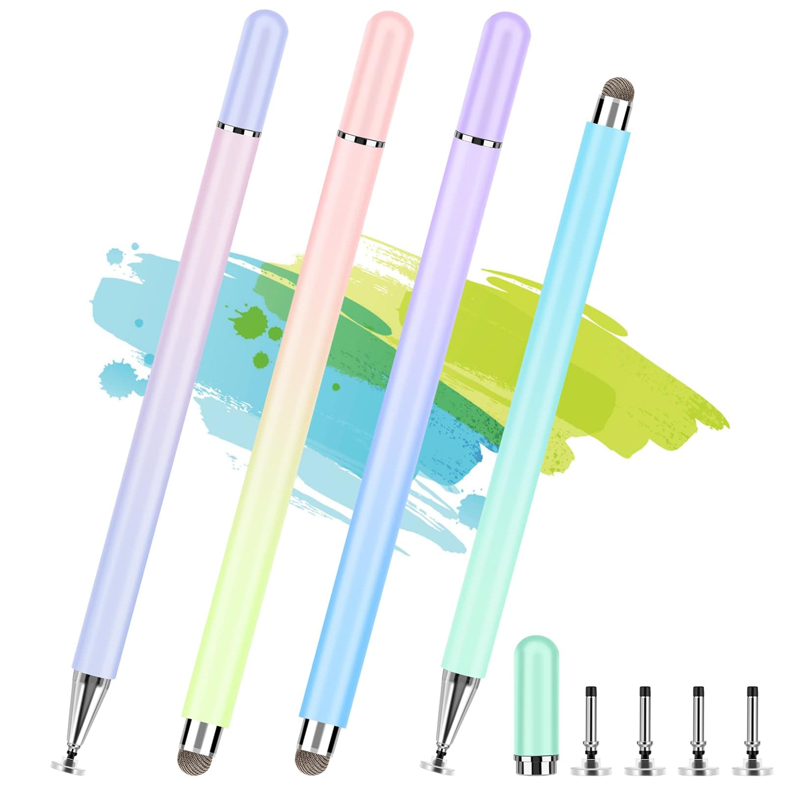 Stylus Pens for Touch Screens, 4 Pcs High Precision Disc Stylus with Magnetic Cap, 2 in 1 Stylus Pen Compatible with iPhone, iPad Pro, Mini, Air and Samsung Tablets