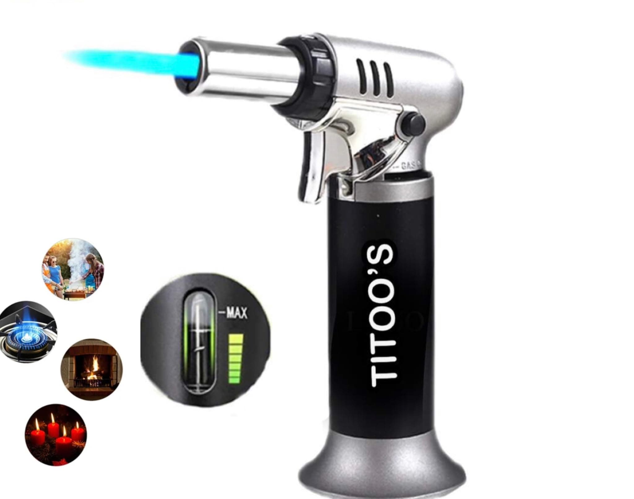 Kitchen Torch Lighter With Fuel Gauge And Adjustable Flame Torch, Refillabl Torch, For Creme Brulee, Cooking, Food, Baking (Butane Not Included)