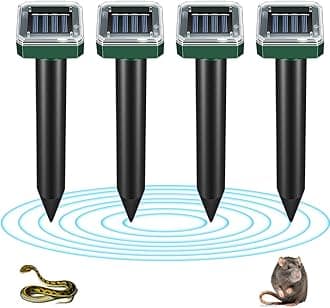 HASTHIP® 4Pcs Solar Ultrasonic Animal Repellent - IP65 Waterproof Animal Repellent - 26cm Outdoor Animal Repellent Devices - Switchable Ultrasonic Animal Repellent for Mice, Rodent, Birds