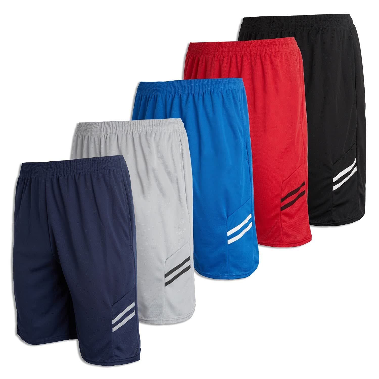 Real EssentialsBoys' 5-Pack Mesh Active Athletic Performance Basketball Shorts with Pockets