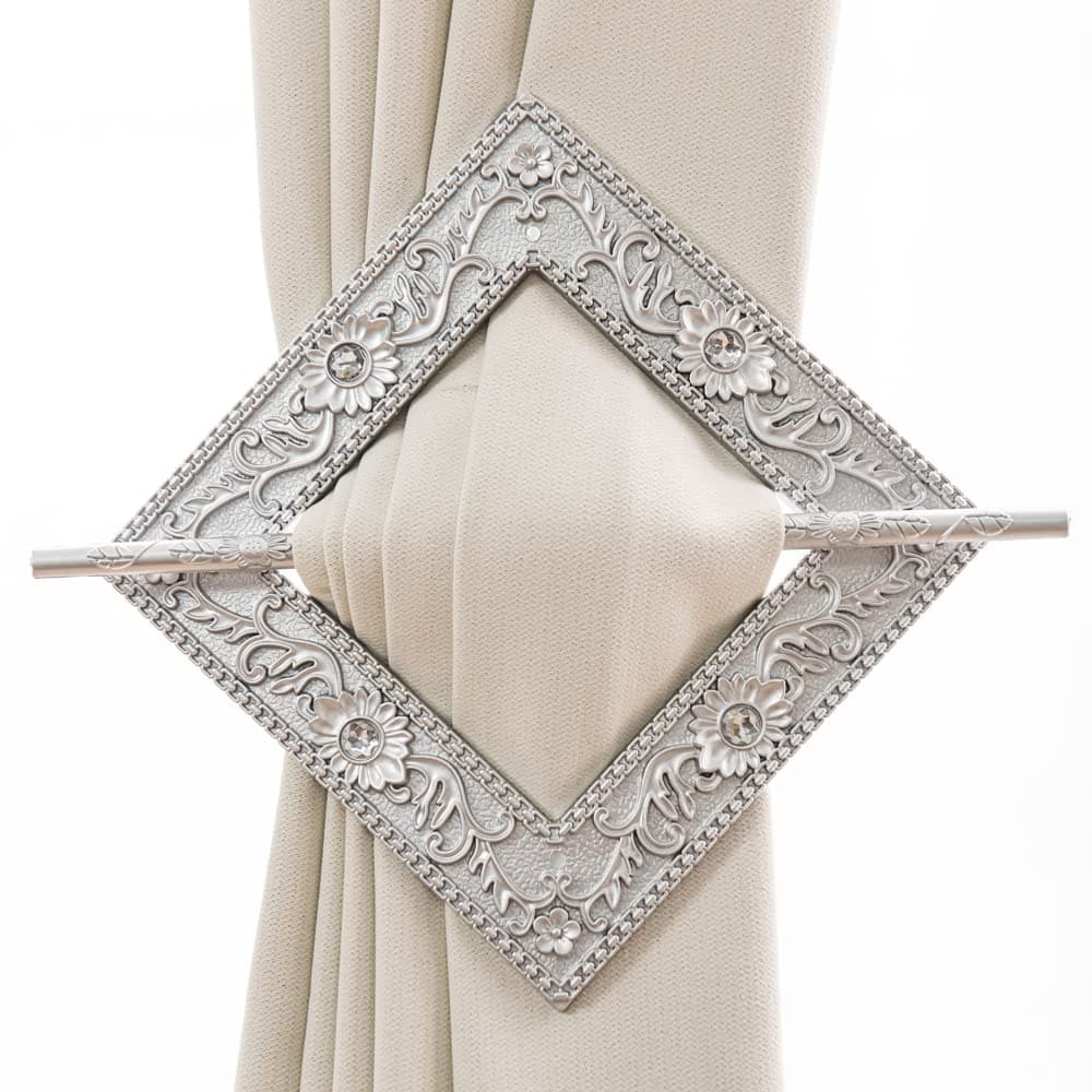 Curtain Tiebacks Classical Elegance Resin Panel Holdback Set of 2 (Rectangle Silvery)